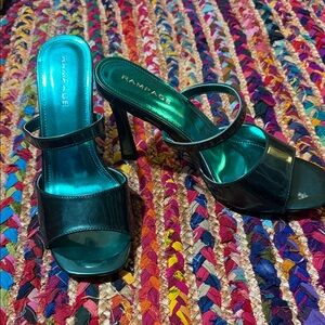 Rampage Metallic Teal High Heel Slide Sandals